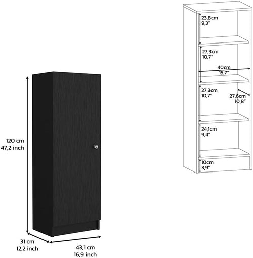 23.6" D*16.9" W*47.4" H Freestanding Storage Cabinet with 3 Shelves, Single Door, Rectangular Kitchen Pantry, Traditional, for Living Room, Dining Room, White