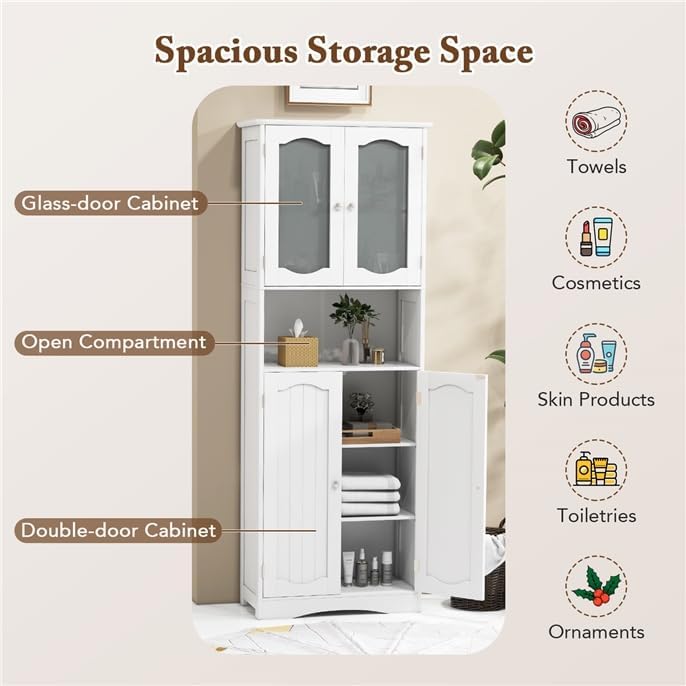 NAFORT Tall Storage Cabinet, Freestanding Cupboard with Adjustable Shelves, F...