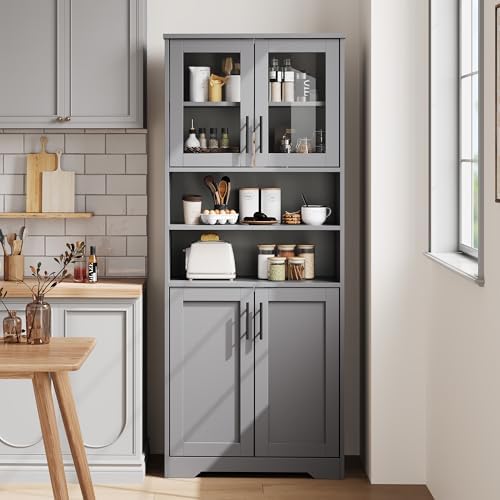 IDEALHOUSE 67" H Tall Storage Cabinet, Freestanding Bathroom Cabinet wit...
