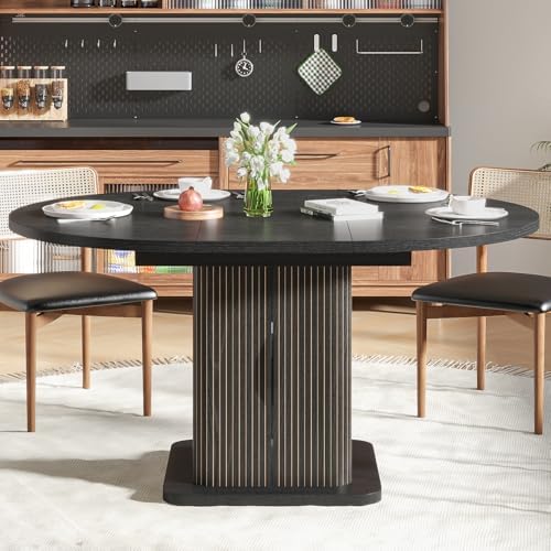 Extendable Black Round Dining Table for 4-6-8, 59 Inch Kitchen Dining Room Ta...