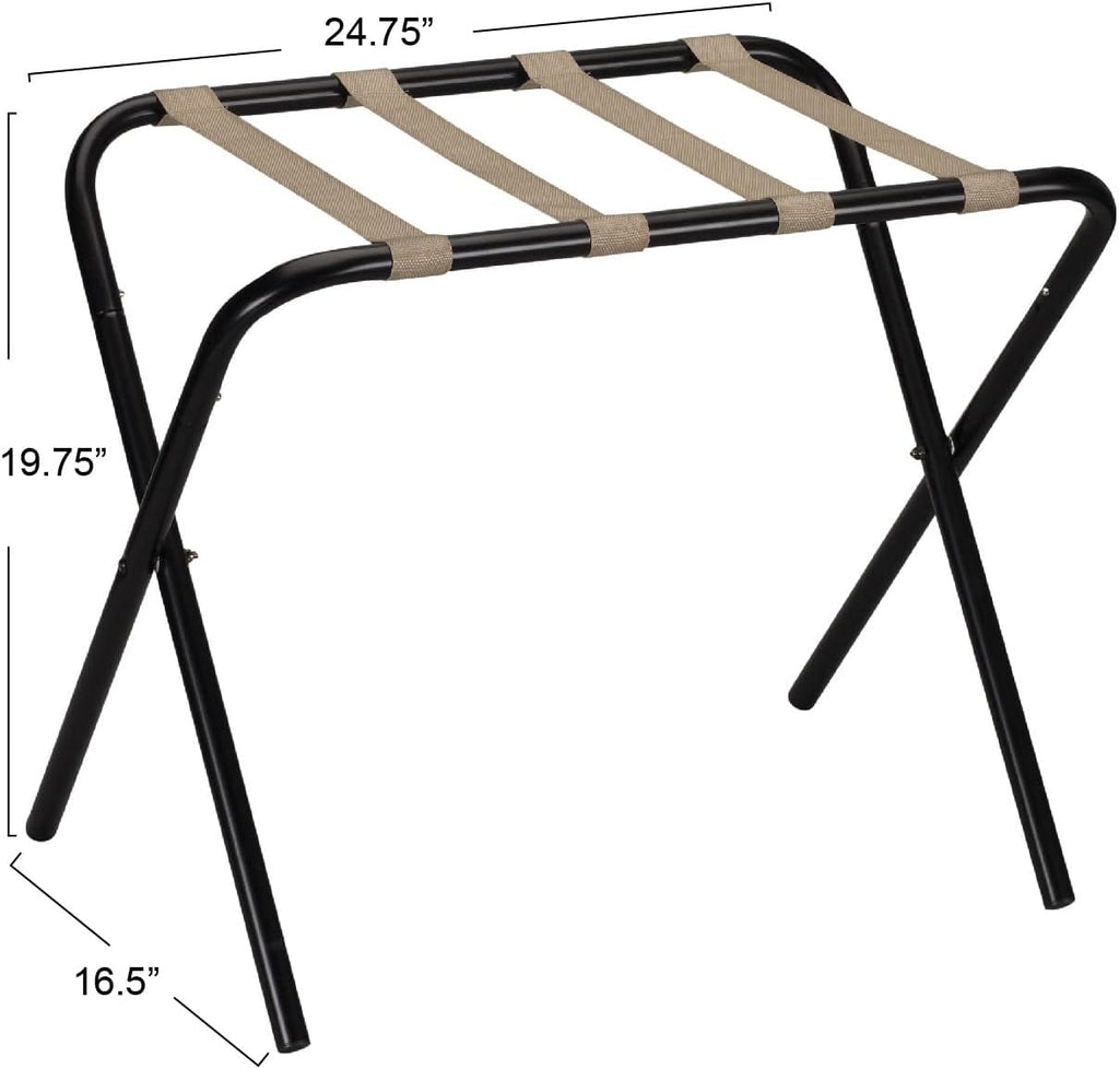 Household Essentials 2126-1 Folding Luggage Rack | Black Frame with Khaki Straps
