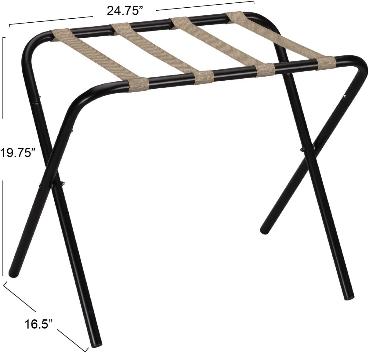 Household Essentials 2126-1 Folding Luggage Rack | Black Frame with Khaki Straps