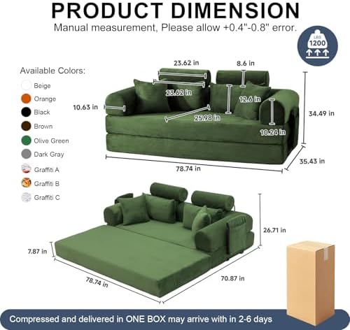 79" Convertible Futon Sofa Bed,High Back Couch for Living Room | 5-in-1 ...