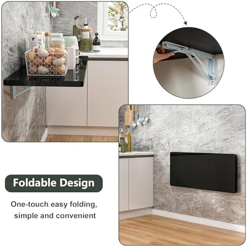 Clikuutory Wall Mounted High Gloss Folding Table 39.4" L x 19.7" W,...