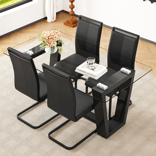Ebullient Glass Dining Table Set for 4, Modern Dining Table Set for 4, Temper...