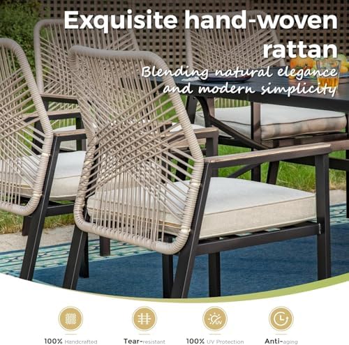 MIXPATIO 9pc Patio Dining Set, 57.5" Square Metal Table, 8 Rattan Chairs
