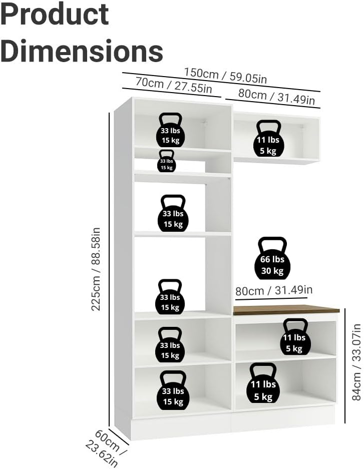 Madesa Hazel 3-Piece Kitchen Storage Set with 3 Doors 3 Open Shelves Pantry C...