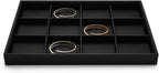Black PU Leather Jewelry Display Flat Tray Ring Necklace Watch Organizer Display Tray (1 grid)