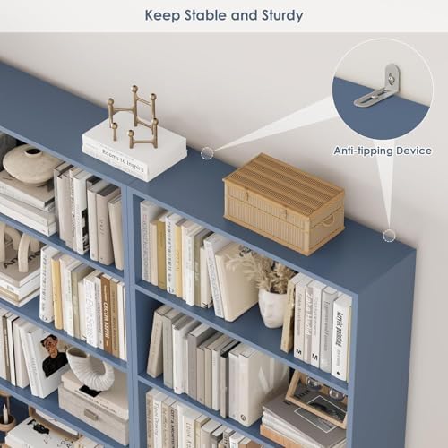 FOTOSOK 6 Tier Tall Bookshelf and Bookcase, Open Display Shelves, Blue 2PK