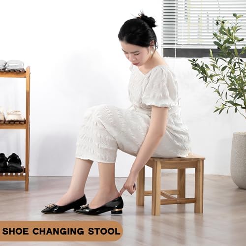 12" Wooden Step Stool, Small Wood Stool for Bathroom, Kitchen - White Oak