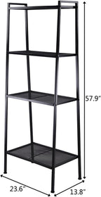 4-Tier Wide Ladder Bookshelf, Black Iron Storage Shelf with Mesh Shelves, Stable Open Display Rack for Living Room, Bedroom, Study and Home Organization