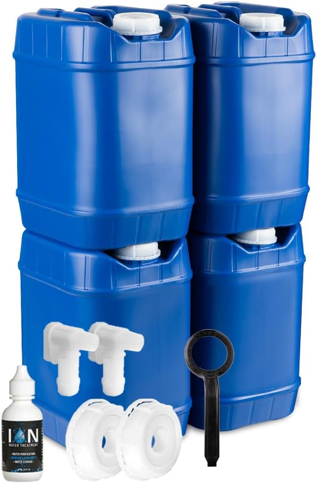 5-Gallon Stackable Water Storage Containers with Lids, Emergency Water Storag...