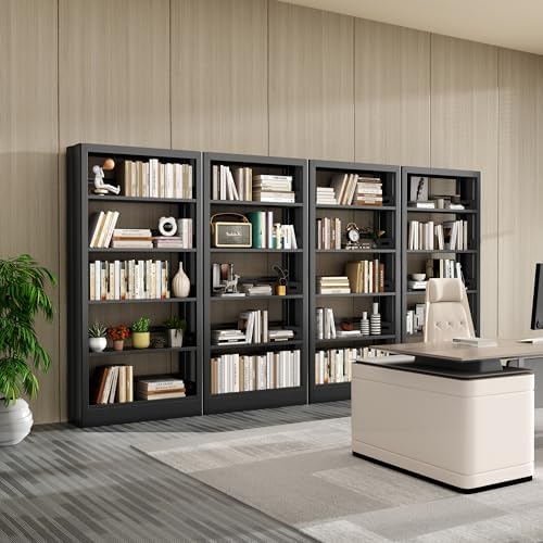 5-Tier Bookcase with Adjustable Storage Shelves, Heavy Duty Bookcase, Metal B...
