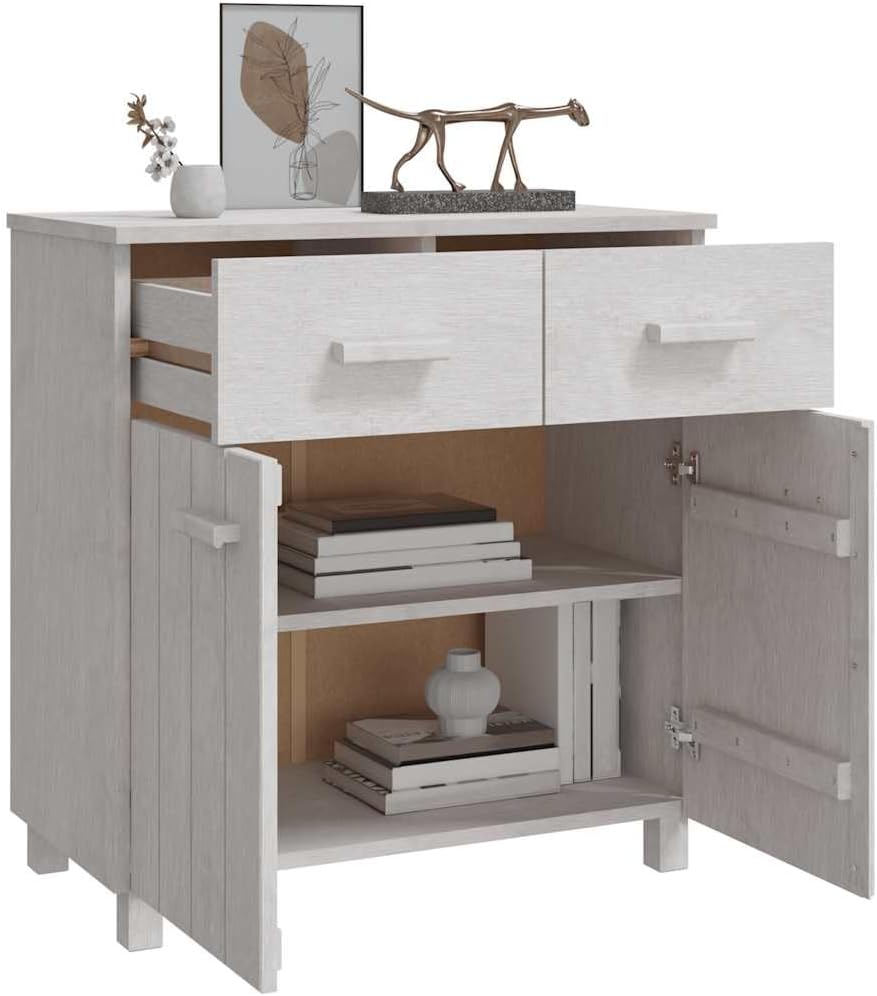 White Solid Pine Wood Sideboard with Matte Finish, 31.1 x 15.7 x 31.5 Inches,...