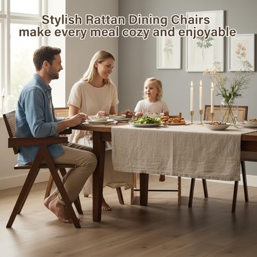 Furlide Rattan Dining Chairs Set of 2, Bamboo Armchairs in Walnut