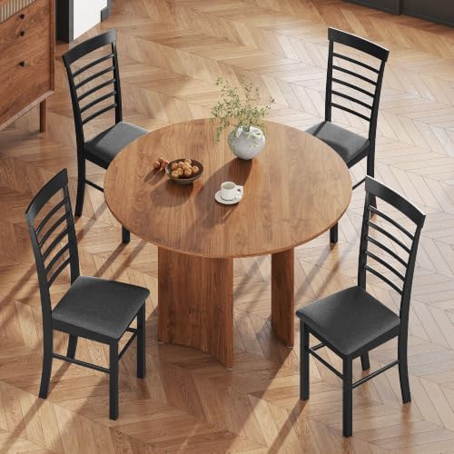 HOMCOM Wooden Dining Chairs Set of 4 Upholstered, Black and Gray