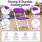 Timmy Kids Plastic Folding Chair, White Kids Chair with Steel Frame, Portable Foldable Child Chair for Classroom, Daycare, Parties & Events, 220 lb Capacity (2, Purple)