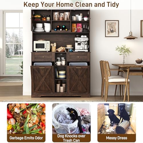 71" Tall 47"Wide Kitchen Pantry Storage Cabinet with Power Outlets,...