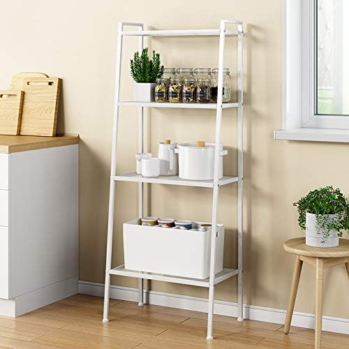 USUN Multifunctional Ladder Shelves, 4-Layer Bookshelf, Storage Shelf, Metal Shelf, Simple Assembly, White