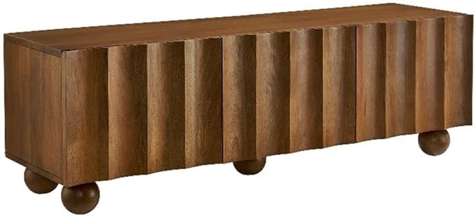 Modway Sorren 54 Inch Scalloped TV Stand in Walnut – 3 Door Media Console Cab...