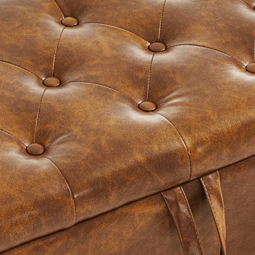 Furniliving Storage Ottoman Bench, Leather Benches End of Bed Bench with Soli...