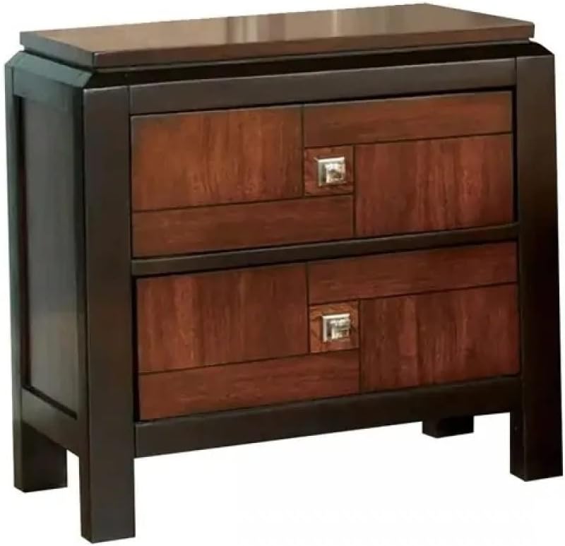 Nightstand Only Transitional 2-Drawers Square Chrome Knobs Multitone Unique N...