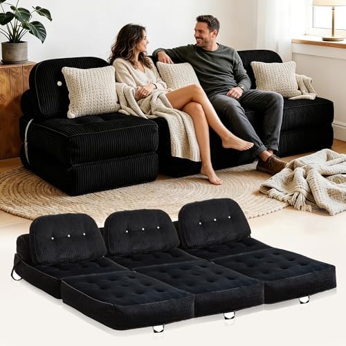 Folding Futon Sleeper Sofa Bed Chair, No Assembly, Black 3 | Dual-layer flann...