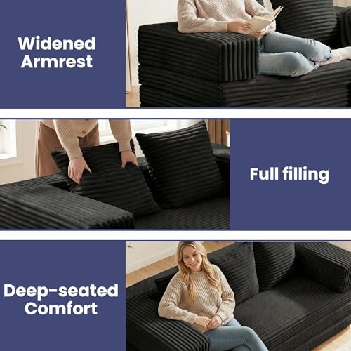 Convertible Sofa Bed, 4-in-1 Loveseat with Removable Armrests Backrest, Cordu...