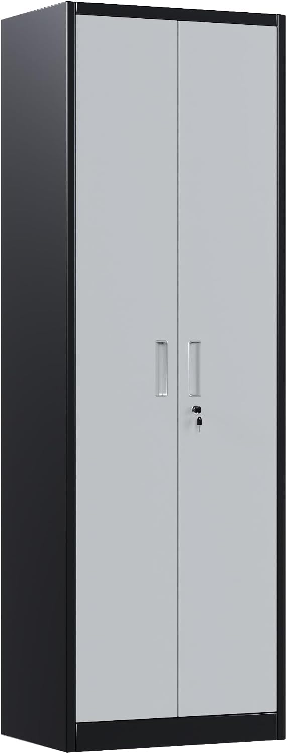 Aobabo 24" W Metal Storage Cabinet with Locking Doors and Adjustable Shelves,Black Gray