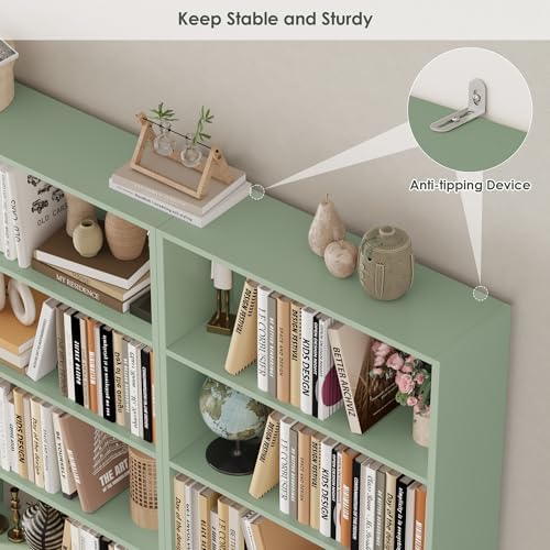 FOTOSOK 6 Tier Tall Bookshelf and Bookcase with Open Display Shelves, Green