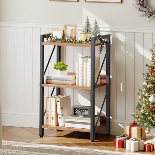 HOOBRO Bookshelf, 3-Tier Industrial Bookcase, Book Shelf Storage Organizer, S...