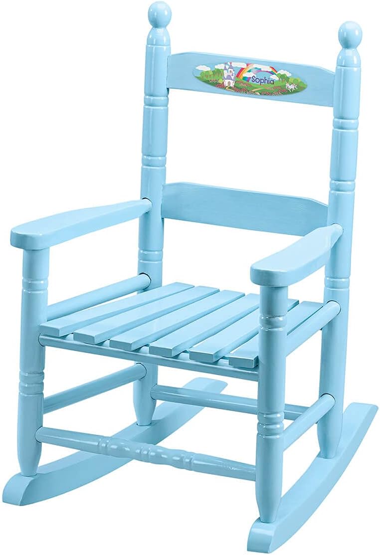 Custom Childrens Rocking Chair, Features Classic Rocker Design and | Hardwood Construction, Blue Finish with Princess Design