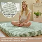 Green Gingham Japanese Floor Mattress, Twin Size 39" x 80", 3.5" Thick | High Density Foam Futon Mattress, Foldable Tatami Sleeping Pad, Farmhouse Style Roll Up Floor Bed for Dorm Guest Room