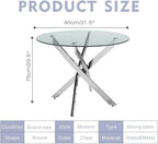 31.5" Round Glass Dining Table for 2-4, Tempered Glass Kitchen Tabletop with Chrome Legs, Clear Modern Small Circle Table for Apartment, Dining Room (Silver)