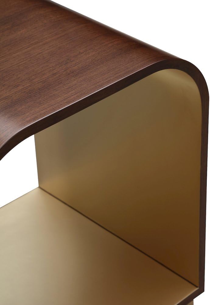 Michael Amini Houston Brown Walnut End Table Solid and Manufactured Wood Birc...