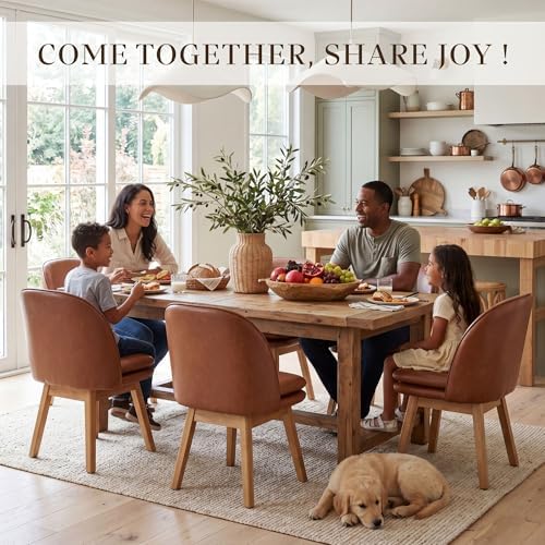 ROCITY Swivel Dining Chairs Set of 6, Faux Leather Kitchen Chairs with Solid ...