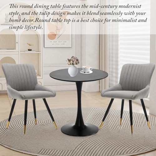 Black Round Dining Table, 27.6" Tulip Table Kitchen Round Dining Table f...
