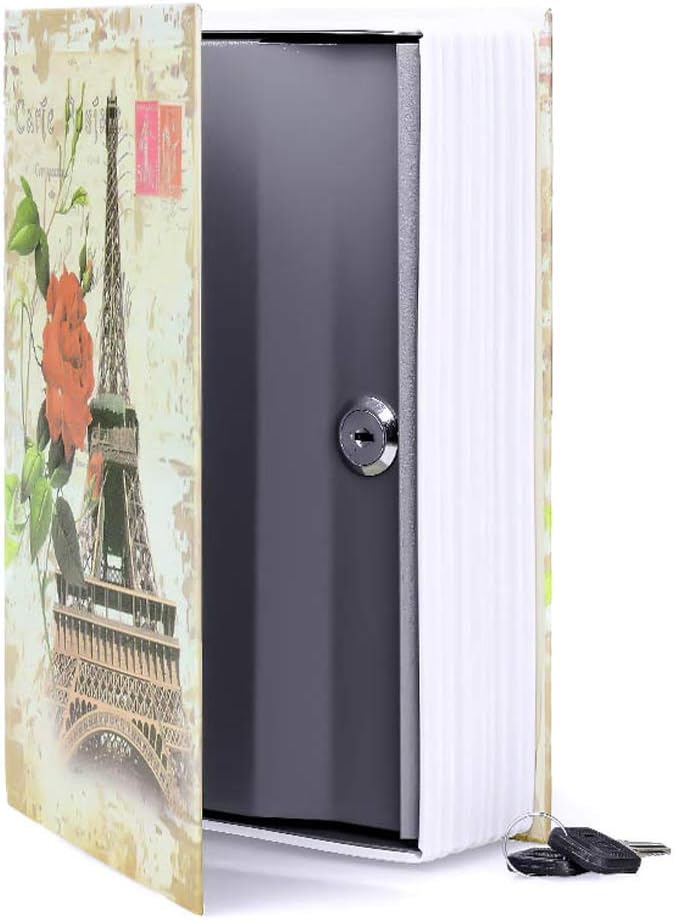 Diversion Book Safe Storage Box (9.5"×6"×2.2"), Dictionary Secret Safe Can with Security Key Lock, Diversion Book Hidden Safe (Paris-Key)