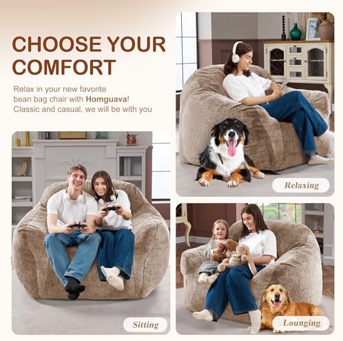 Homguava Giant Bean Bag Chairs for Adults,Large Bean Bag Couch with Arms | Bi...