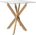 Modern Style Square Side Table with Tempered Glass Top and Metal Tubular Legs, Gold 20”Dx20”Wx22”H