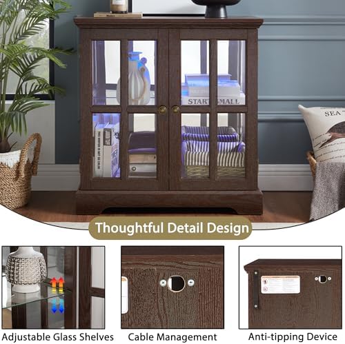 2 Door Curio Display Cabinet with LED Light & Adjustable Shelves, 30&quot...