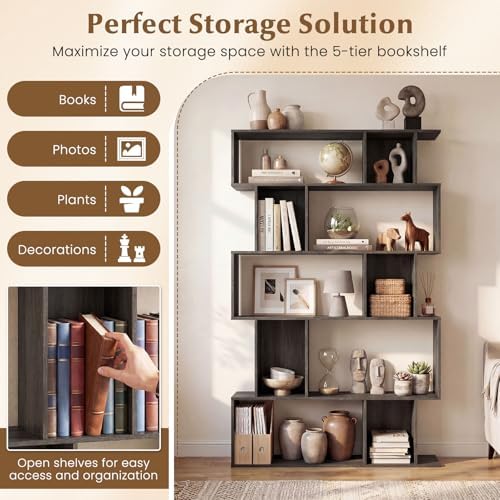 GIANTEX 5-Tier Bookshelf, 10-Cube Geometric Book Case with 5 Closed-Back Cubb...