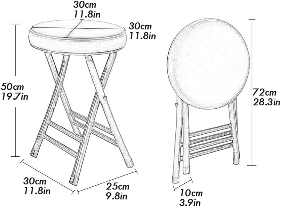 Folding Stool 20in Chair, Backless Folding Chair, Heavy Duty Faux Leather Round Padded Seat Foldable Stool for Small Spaces, Apartments, Dorms (Color : Brown, Size : 50cm/20in)