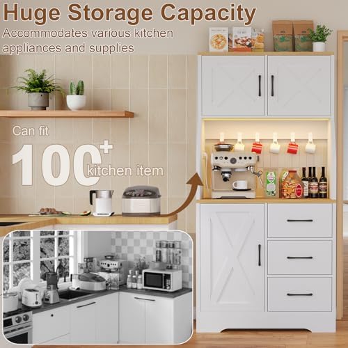 DreamDashio Pantry Cabinet with Adjustable Shelves and 3 Drawers, Tall Kitche...