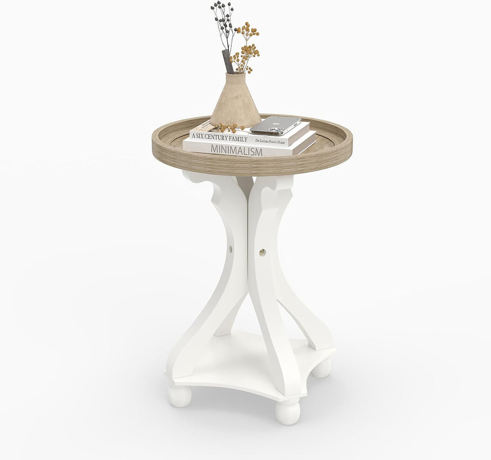kinbor Farmhouse End Table - Round Pedestal Side Table, French Country Style ...