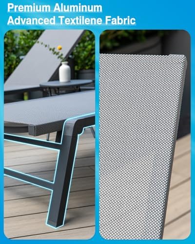 Aluminum Chaise Lounge Chair Outdoor, Foldable Patio Lounge Chair 2 Sets with...