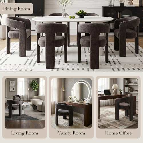 Modern Chenille Barrel Dining Chair Upholstered Fabric Dining Room Chair with...