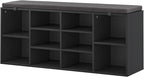 NUNU LAB Shoe Storage Bench, Shoe Bench with Removable Cushion 10 Cubbies, Space Saving Shoe Rack, 41 x 12 x 16.75 Inches, Black