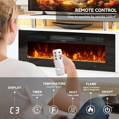 80" Fireplace TV Stand, 2-Tier LED Entertainment Center with 36" Fi...