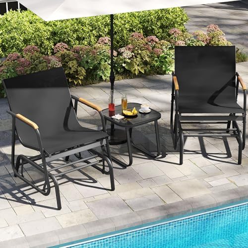 YITAHOME 3 Piece Patio Glider Set Textilene Gliders Outdoor Furniture Black |...